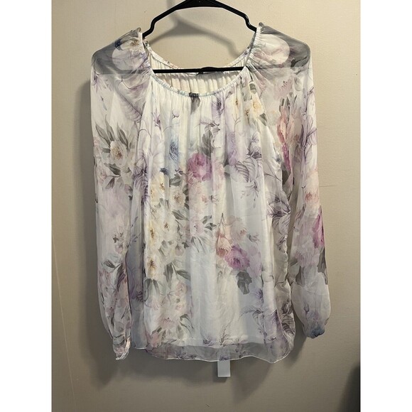 Viola Borghi Tops - Viola Borghi Italian Silk Floral Long Sleeve Elastic Neck Top Blouse Small